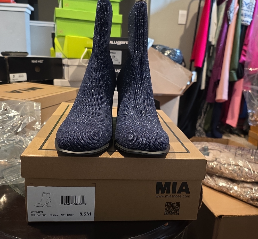 MIA Navy Sparkle Knit Sock Booties